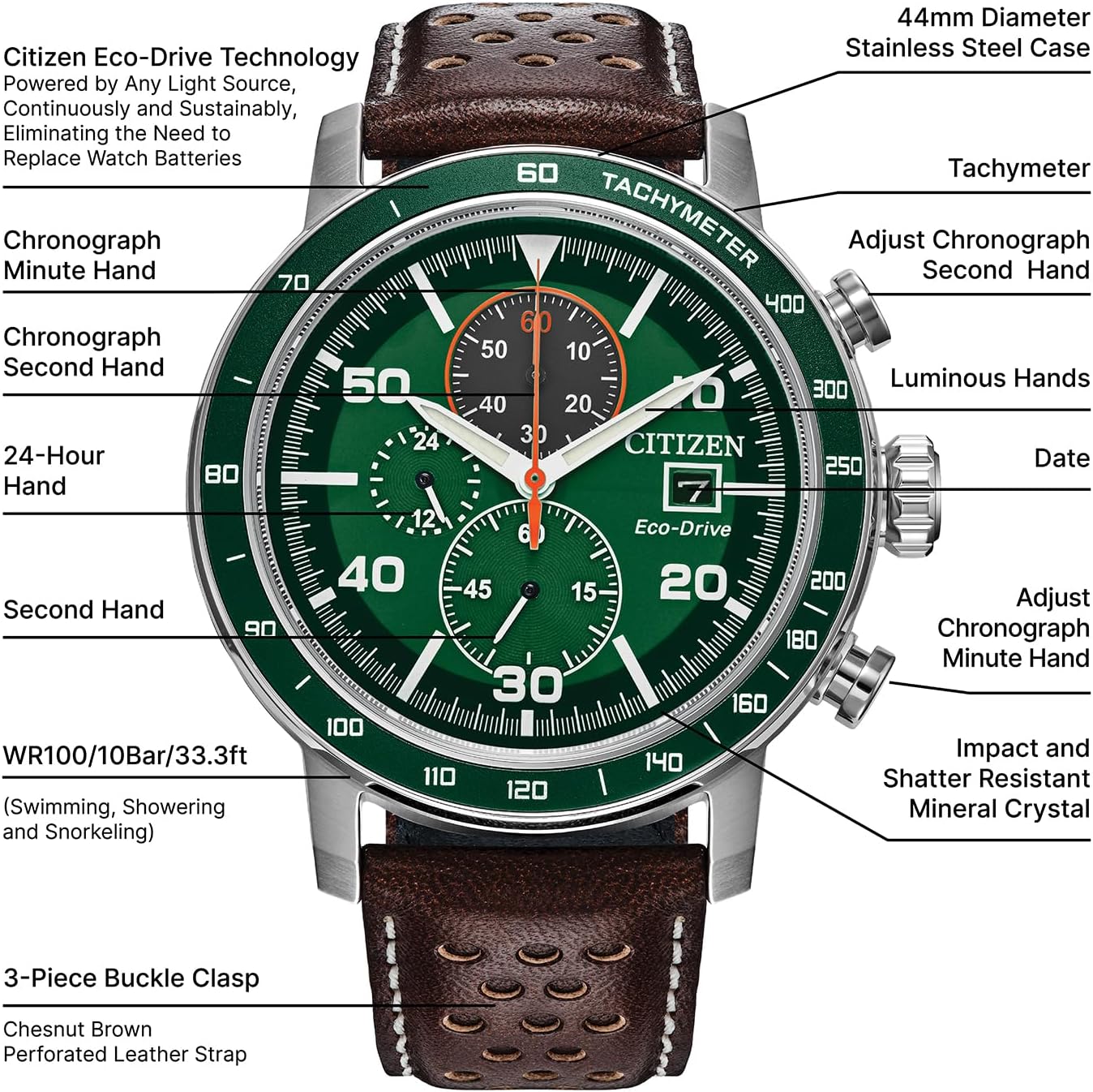 HOTCitizen Men's Eco-Drive Weekender Brycen Chronograph Watch Stainless Steel Case