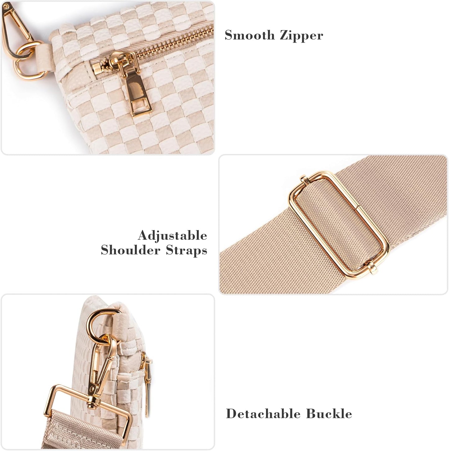HOTWoven Crossbody Bag for Women, Checkered PU Bum Bag Sling Purse with Adjustable Strap for Travel, Festivals
