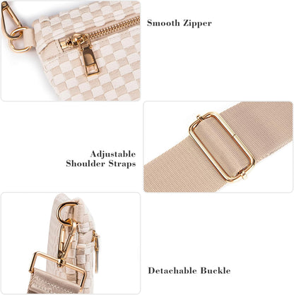 HOTWoven Crossbody Bag for Women, Checkered PU Bum Bag Sling Purse with Adjustable Strap for Travel, Festivals