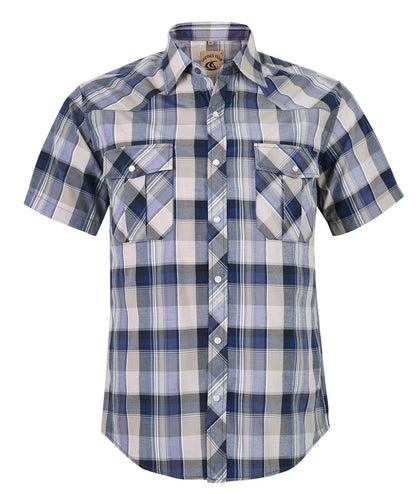 HOTCOEVALS CLUB Men's Western Cowboy Short Sleeve Pearl Snap Casual Plaid Work Shirts