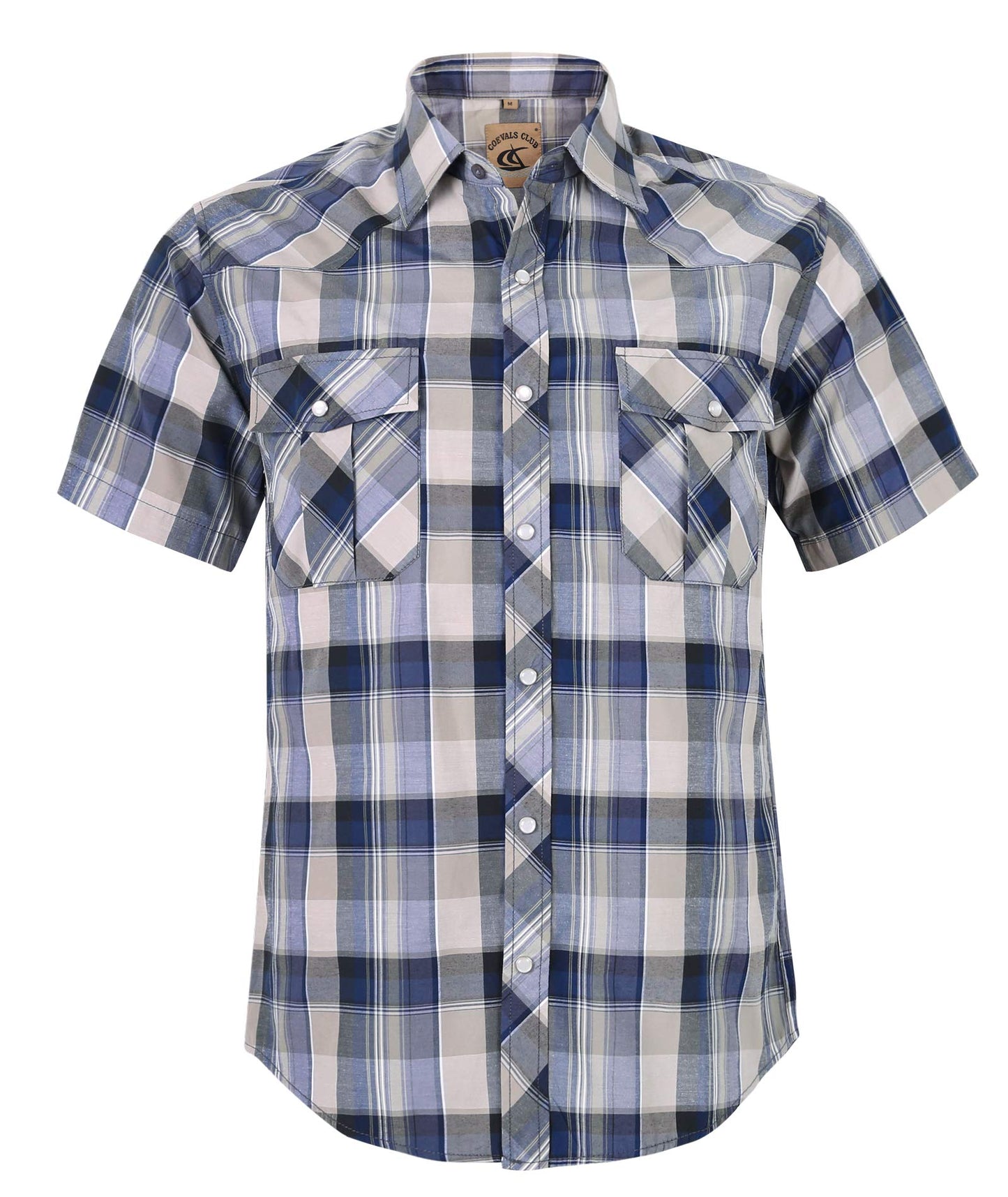 HOTCOEVALS CLUB Men's Western Cowboy Short Sleeve Pearl Snap Casual Plaid Work Shirts