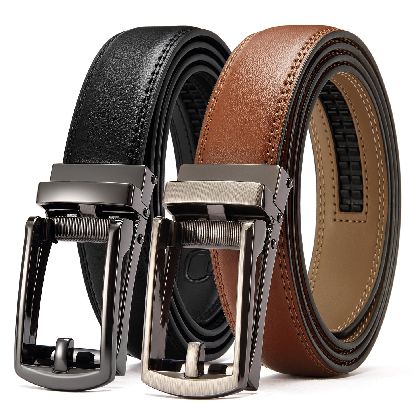 HOTCHAOREN Click Belt for Men 2 Pack - Mens Dress Belt 1 1/4" in Packing Box - Design Belt Meet Almost Any Outfit and Occasion