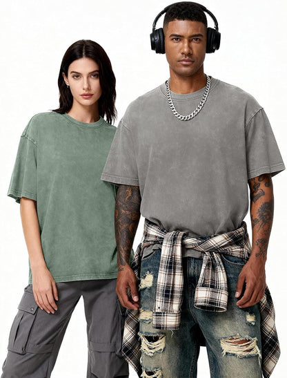 HOTEiscntd Mens Oversized T-Shirts Heavyweight Cotton Vintage Unisex Baggy Tee