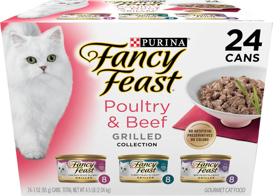 HOTPurina Fancy Feast Grilled Wet Cat Food Poultry and Beef Collection Wet Cat Food Variety Pack - (Pack of 24) 3 oz. Cans