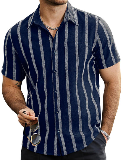 HOTVATPAVE Mens Summer Striped Shirts Button Down Short Sleeve Vintage Beach Hawaiian Shirts with Pocket
