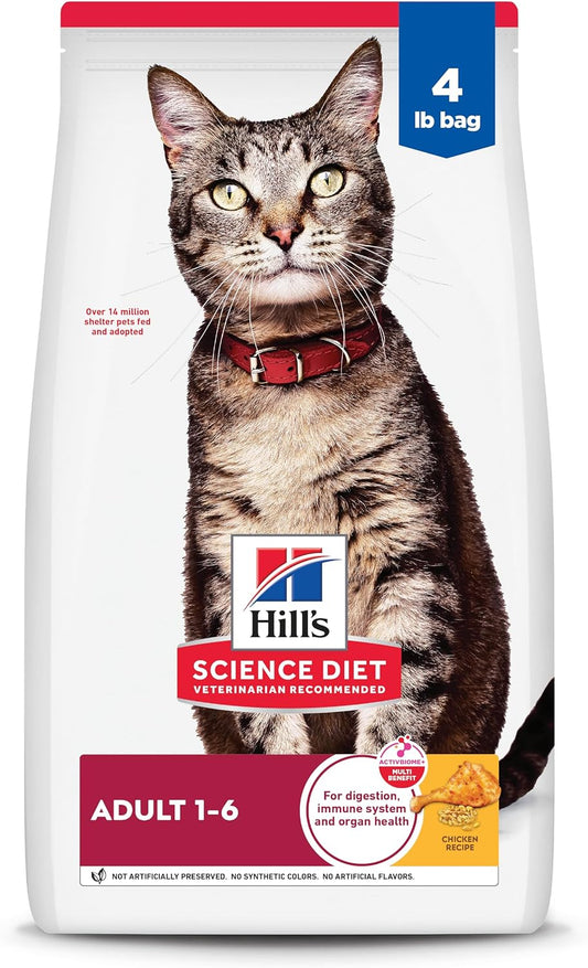 HOTHill's Science Diet Adult 1-6 Dry Cat Food, Chicken, 4 lb. Bag