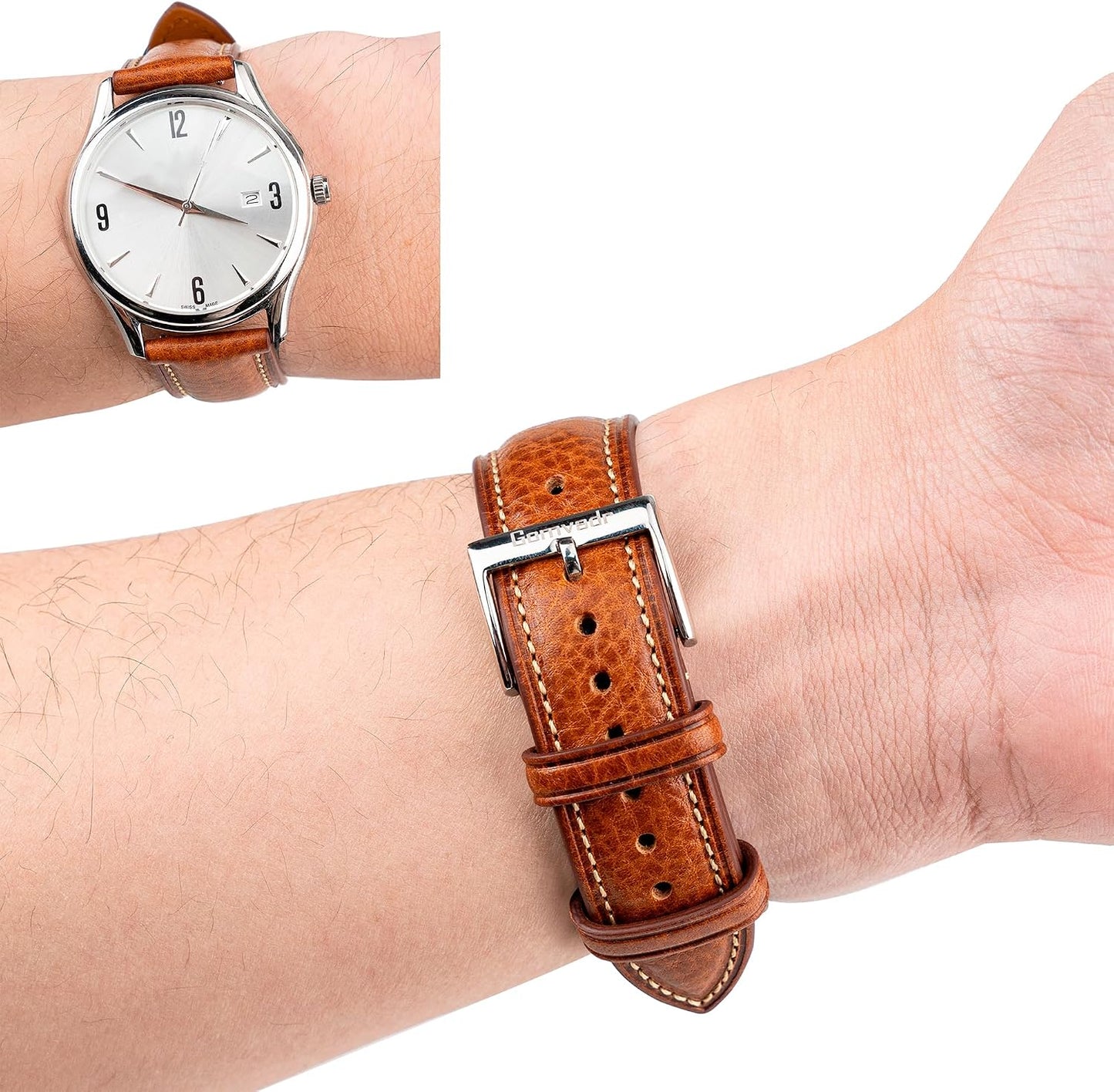 HOTItalian Leather Watch Band Tuscany Natural Vegetable-Tanned Top Grain Genuine Leather Strap,18mm 19mm 20mm 21mm 22mm XL XXL Quick Release Replacement Watch Bands for Men and Women Thick and Soft