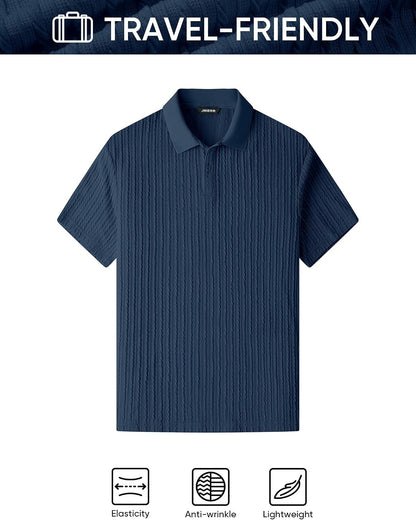 HOTJMIERR Mens Casual Polo Shirt Summer Short Sleeve Vacation Button Beach Knit Stretchy Golf Shirts