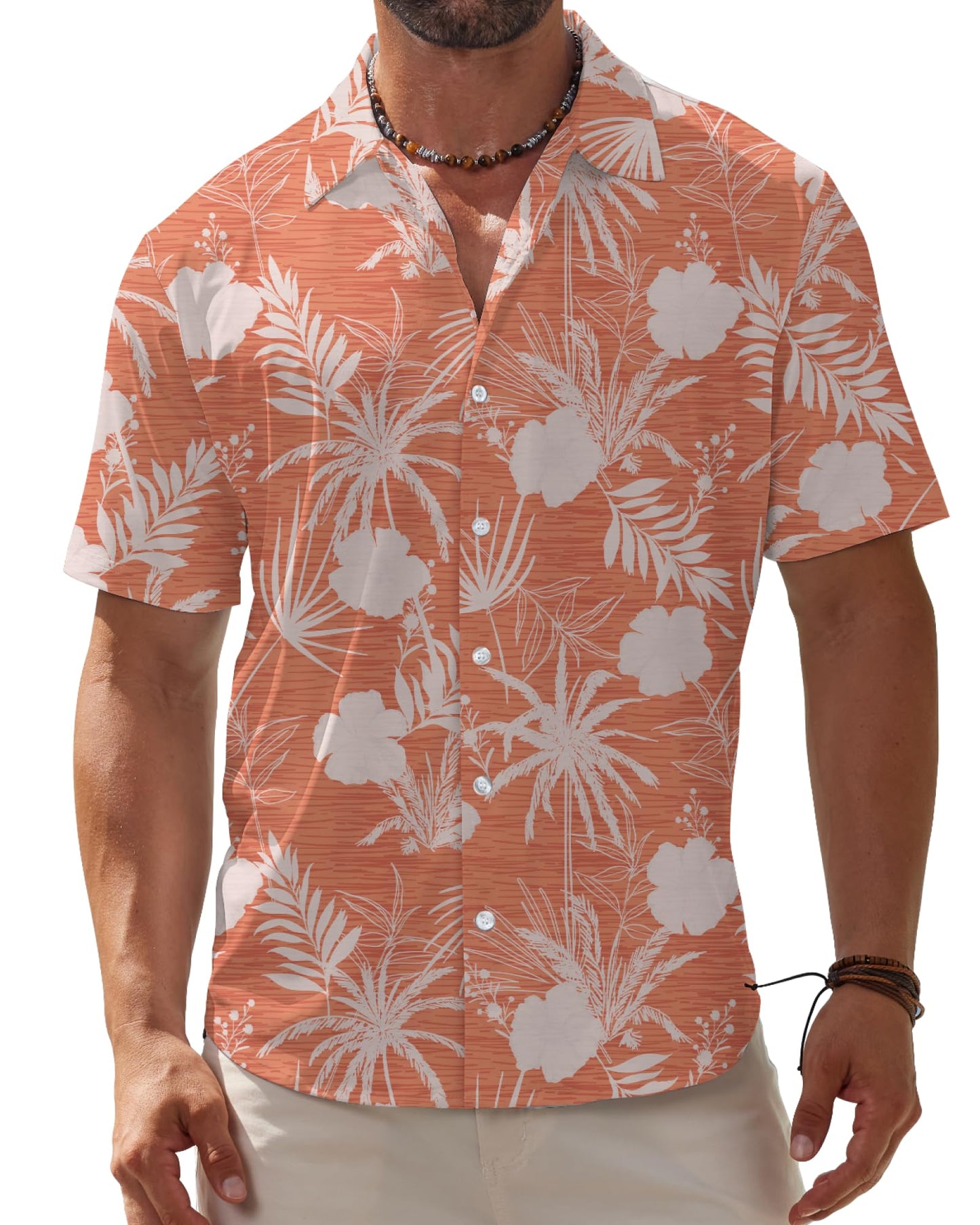 HOTBOJIN Men's Hawaiian Wrinkle Free Short Sleeve Button Down Tropical Floral Beach Vacation Shirt
