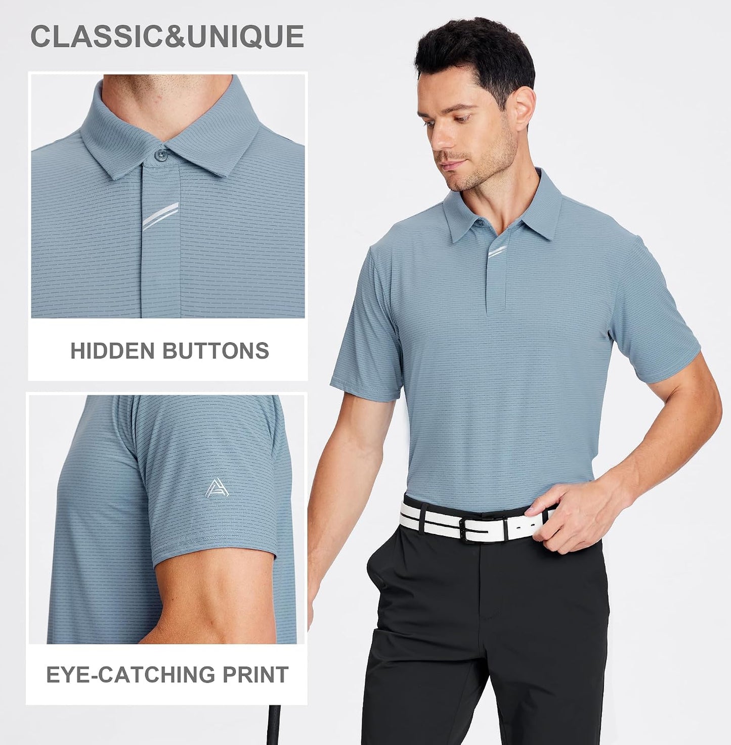 HOTEsabel.C Jacquard Golf Shirts for Men Dry Fit Short Sleeve Collared Polo | Moisture Wicking, Athletic Fit, 4-Way Stretch for Comfort, Wrinkle Free, Lightweight, Ideal for Golf, Casual & Work Wear