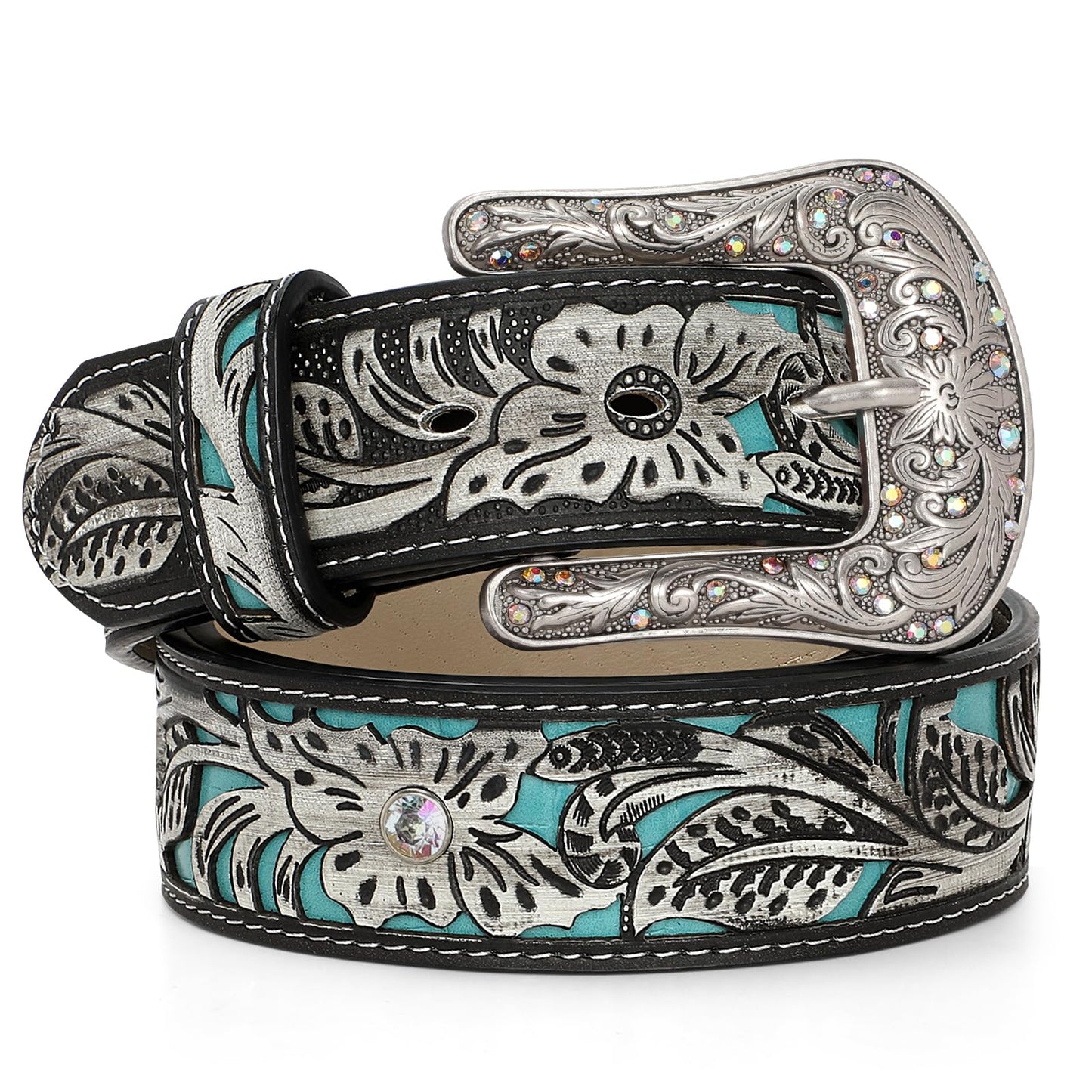 HOTTRIWORKS Western Belts for Women Cowgirl,Cowboy Bling Country Turquoise Belts for Jeans Pants Dresses