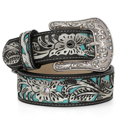 HOTTRIWORKS Western Belts for Women Cowgirl,Cowboy Bling Country Turquoise Belts for Jeans Pants Dresses