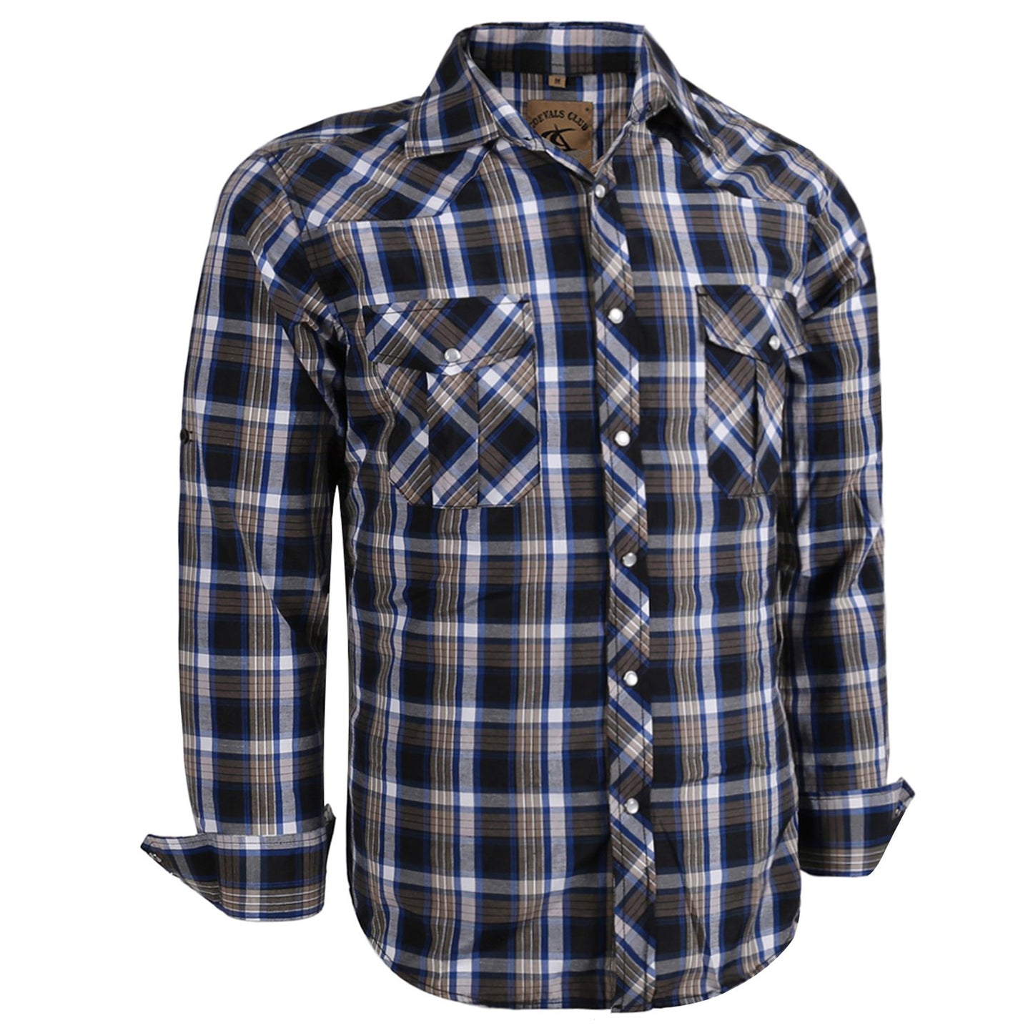 HOTCOEVALS CLUB Men's Western Pearl Snap Button Up Casual Cowboy Long Sleeve Two Pockets Work Shirts