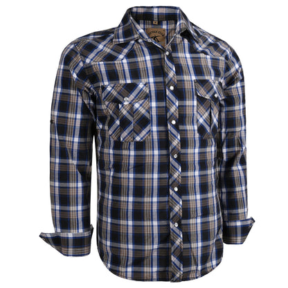 HOTCOEVALS CLUB Men's Western Pearl Snap Button Up Casual Cowboy Long Sleeve Two Pockets Work Shirts