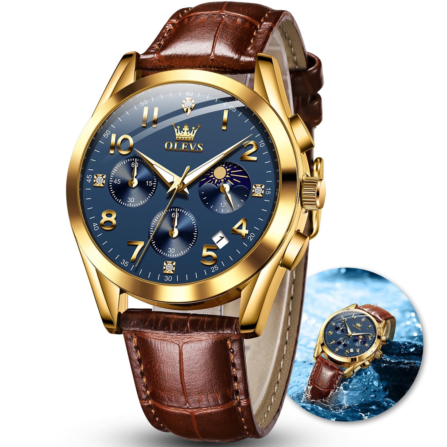 HOTOLEVS Men's Watches Brown Leather with Date,Casual Watches for Men,Large Face Watches Men,Chronograph Mens Watch,Sport Waterproof Business Dress Analog Quartz Men's Wrist Watches Reloj De Hombre
