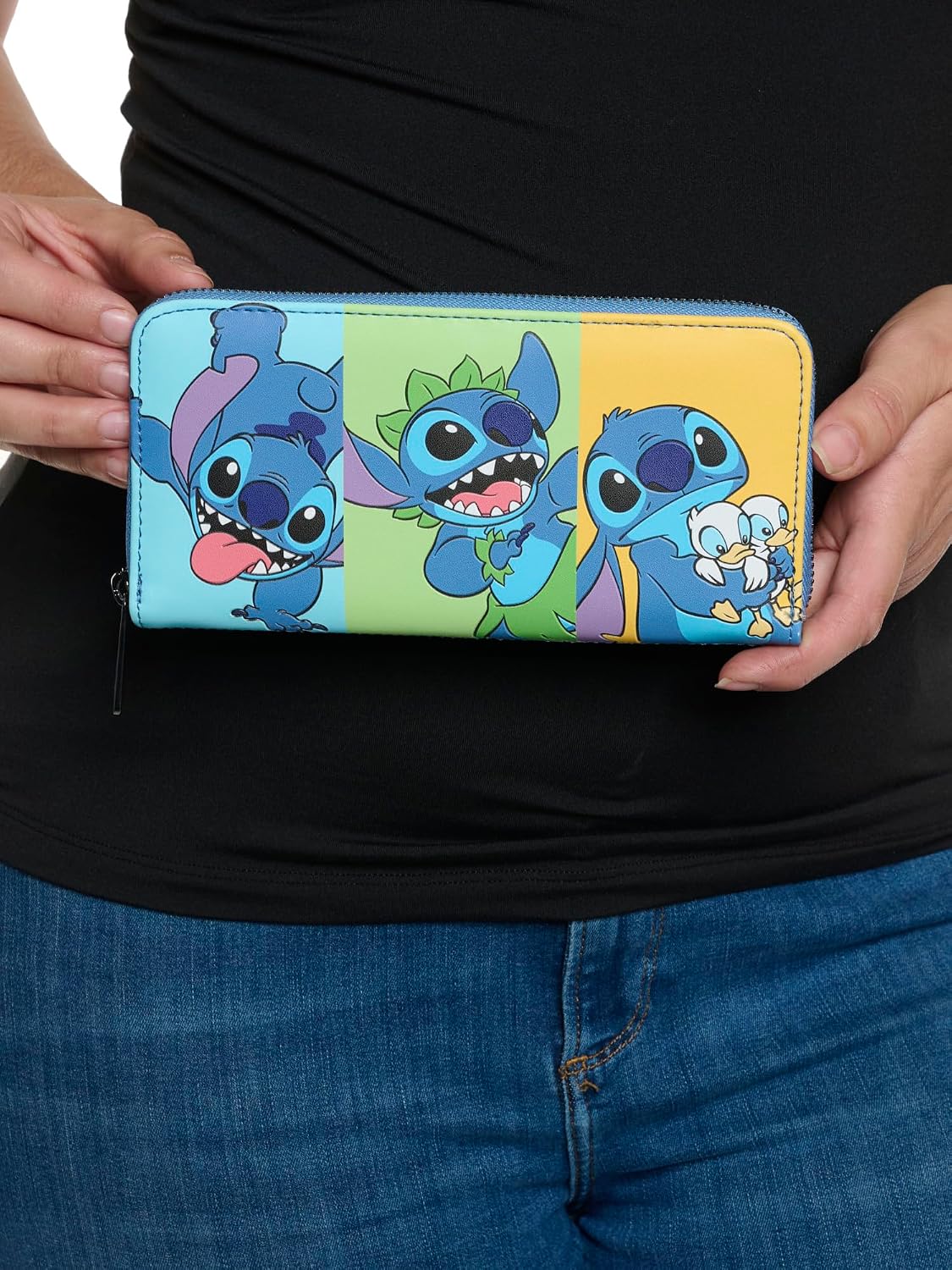 HOTLoungefly Disney Stitch Womens Wallet Multi Color Block Print Zip Around Clutch