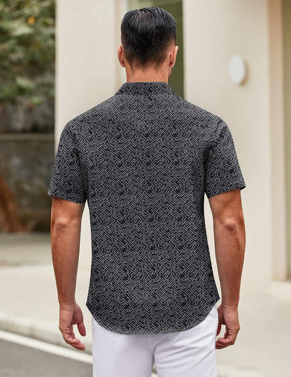 HOTCOOFANDY Mens Short Sleeve Casual Button Down Shirts Summer Untucked Dress Shirts with Pocket