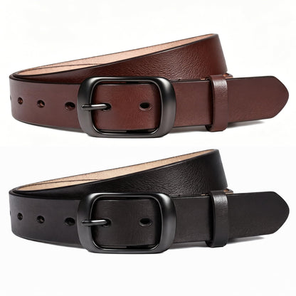 HOTWest Leathers Genuine Leather Belts for Women with Classic Pin Buckle | Soft & Supple • Timeless Style • 2 Colors, 2 Belts • Slim 1.1" Width • Perfect for Jeans, Dresses & Workwear