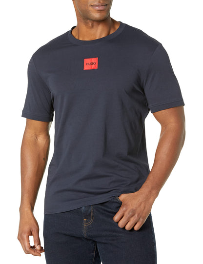 HOTHugo Mens Ribbed Crew Neck Regular Fit Center Logo T-Shirt