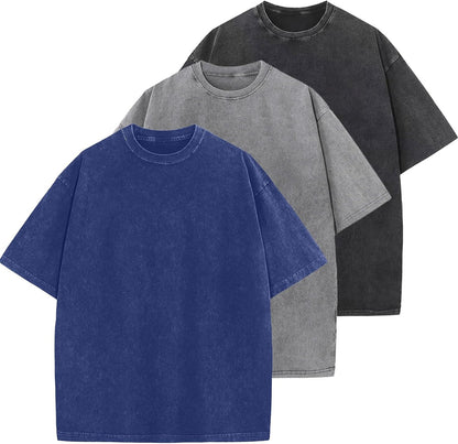 HOTMen's Cotton T-Shirts Oversized Unisex Short Sleeves Casual Loose Wash Solid Basic Tee Tops