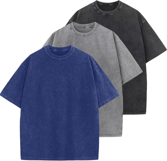 HOTMen's Cotton T-Shirts Oversized Unisex Short Sleeves Casual Loose Wash Solid Basic Tee Tops
