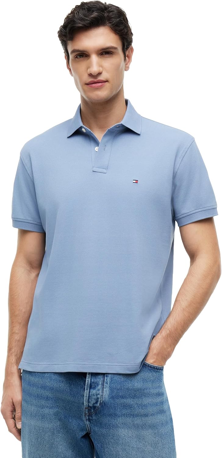 HOTTommy Hilfiger Men's Short Sleeve Polo Shirts in Classic Fit with Stretch and Organic Pique Cotton