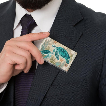 HOTBusiness Card Holder Case Slim, Aluminum Alloy, Credit Card Organizer Nautical Green Sea Turtles Beach for Men Women