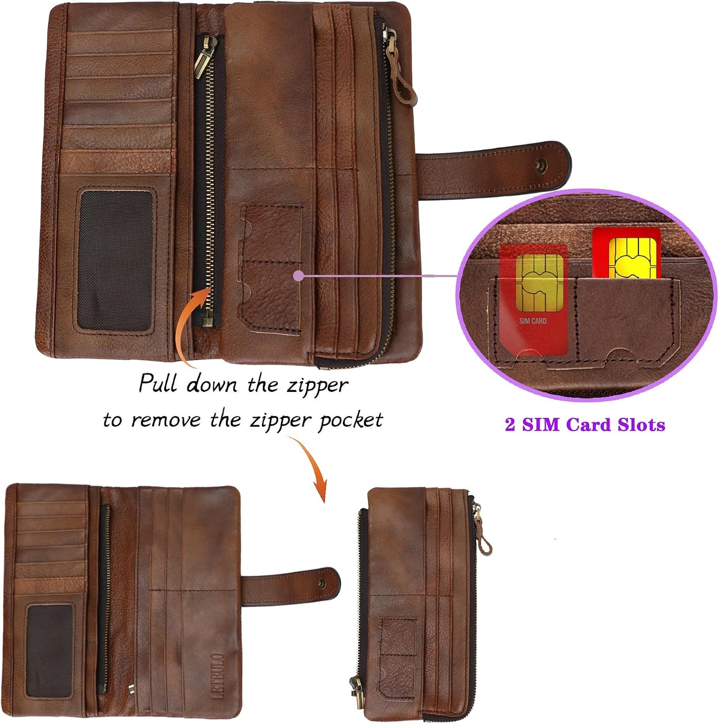 HOTWomen's RFID Blocking Genuine Leather Wallet Vintage Hand Rubbing Wallets Organizer | RFID Blocking