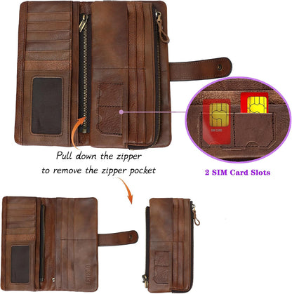 HOTWomen's RFID Blocking Genuine Leather Wallet Vintage Hand Rubbing Wallets Organizer | RFID Blocking