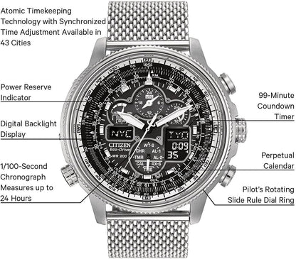 HOTCitizen Men's Promaster Navihawk A-T Eco-Drive Pilot Watch, Atomic Timekeeping, Chronograph