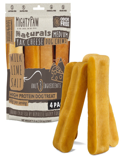 HOTMighty Paw Yak Cheese Dog Chews – All-Natural Long Lasting Hard Chew for Aggressive Chewers – High Protein, Odor-Free Dog Treat – 3 Ingredient Natural Yak Chews for Large Dogs – (4 Pack)
