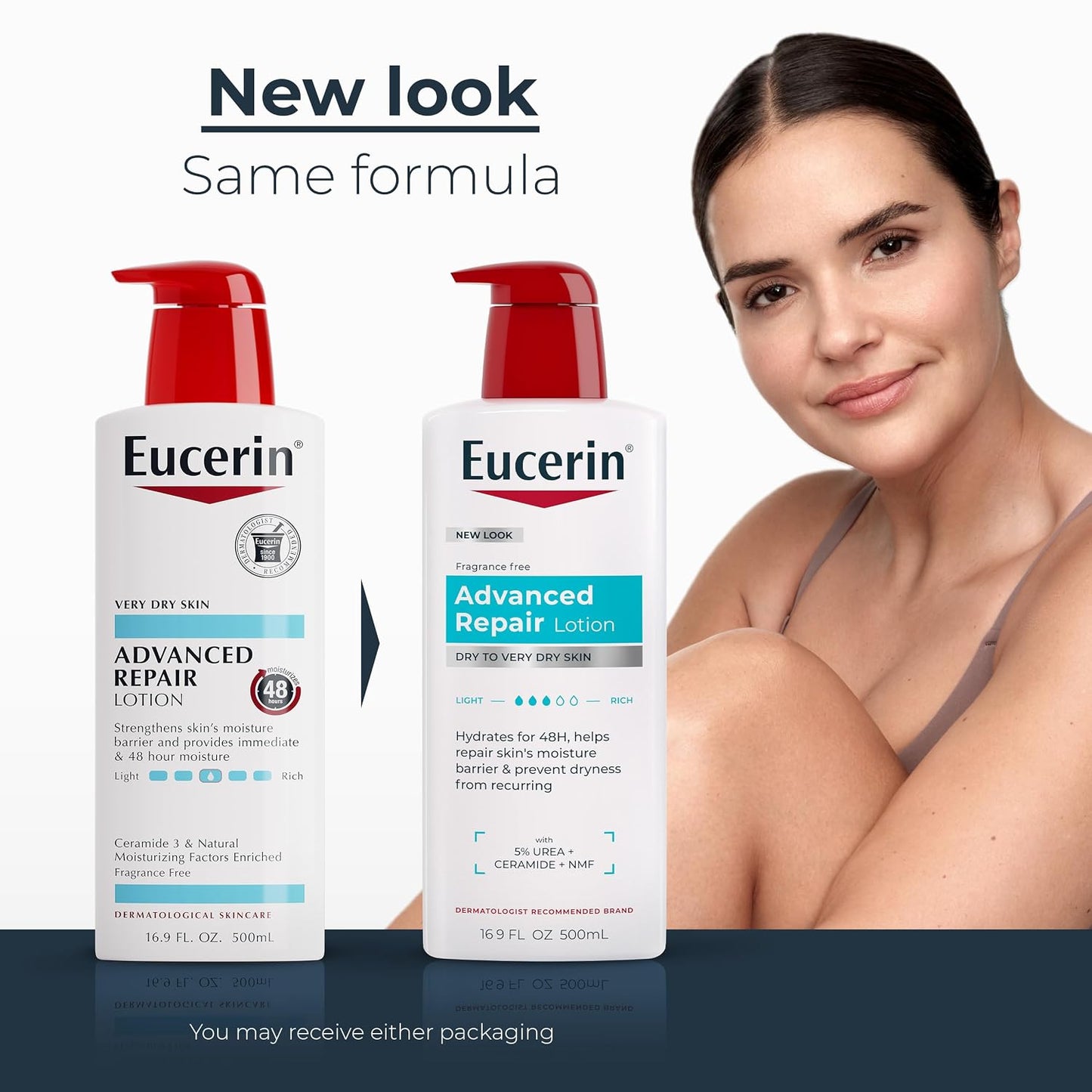 HOTEucerin Advanced Repair Lotion, Urea Enriched, Unscented Body Lotion for Dry Skin With Triple Moisturizing Complex, 16.9 FL OZ Bottle