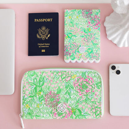 HOTLilly Pulitzer Leatherette Travel Wallet for Women, Passport Holder with ID Window, Card Slots and Interior Pockets, Lime Feeling Good