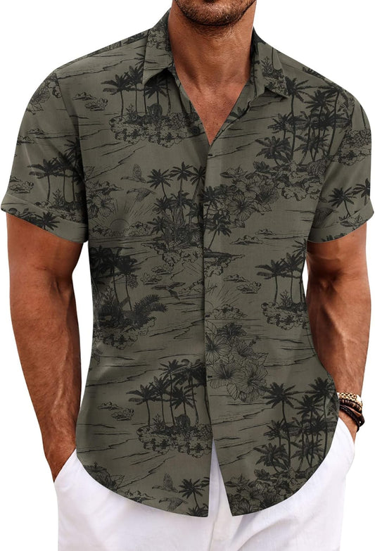 HOTCOOFANDY Men's Linen Shirts Short Sleeve Casual Shirts Button Down Shirt for Men Beach Summer Wedding Shirt
