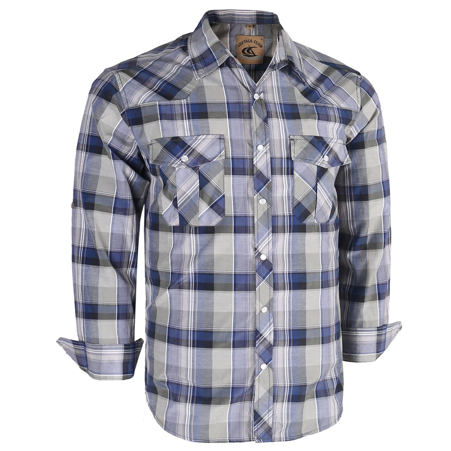 HOTCOEVALS CLUB Men's Western Pearl Snap Button Up Casual Cowboy Long Sleeve Two Pockets Work Shirts