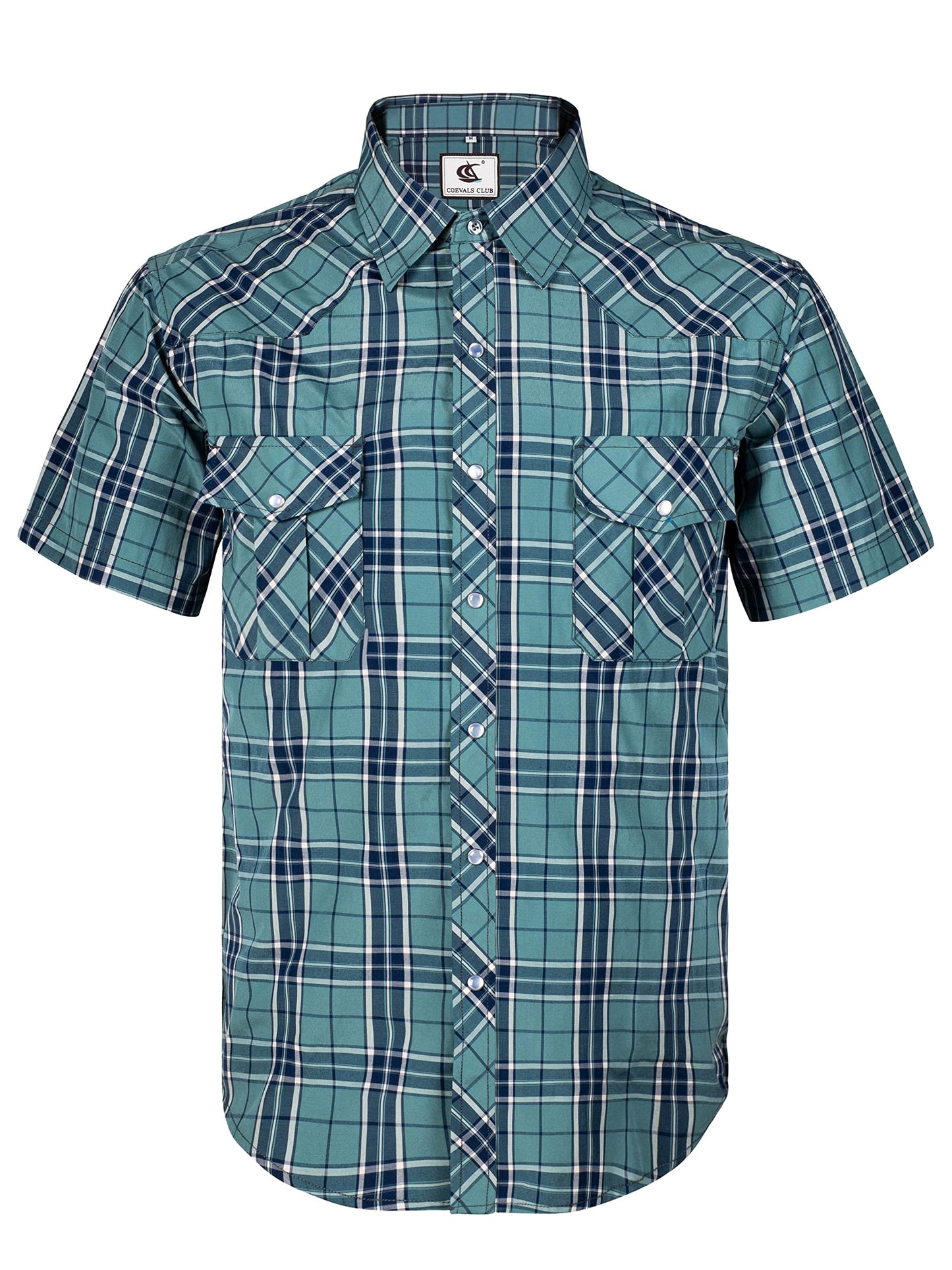 HOTCOEVALS CLUB Men's Western Cowboy Short Sleeve Pearl Snap Casual Plaid Work Shirts