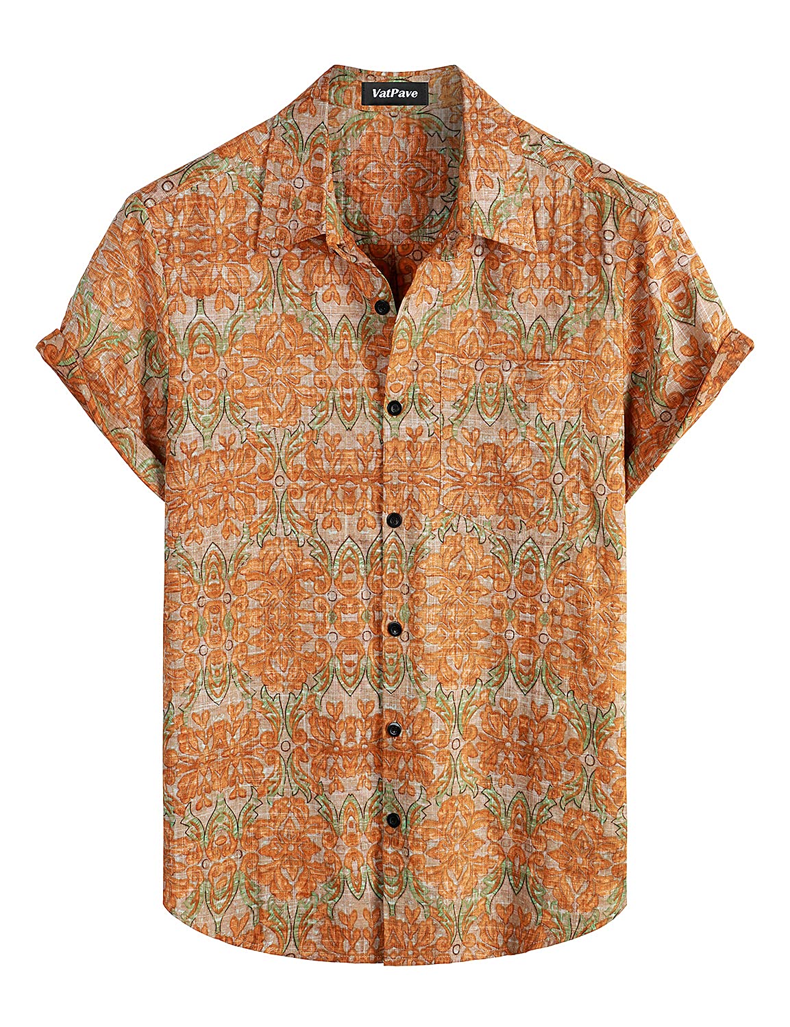 HOTVATPAVE Mens Hawaiian Shirts Casual Summer Short Sleeve Button Down Shirts | Beach, Floral, Front Pocket, Cotton, Tropical, Vacation, Vintage, Printed, Cruise, Collared, Aloha, Party, Reverse Fabric