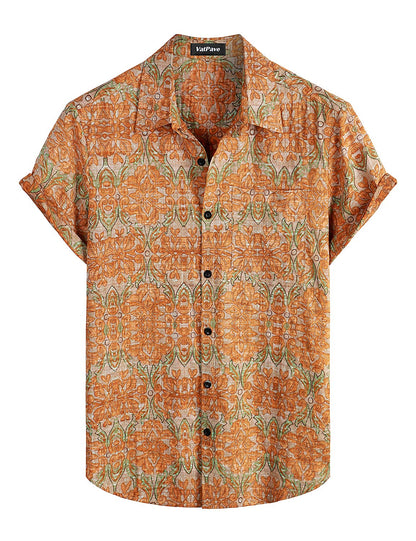 HOTVATPAVE Mens Hawaiian Shirts Casual Summer Short Sleeve Button Down Shirts | Beach, Floral, Front Pocket, Cotton, Tropical, Vacation, Vintage, Printed, Cruise, Collared, Aloha, Party, Reverse Fabric