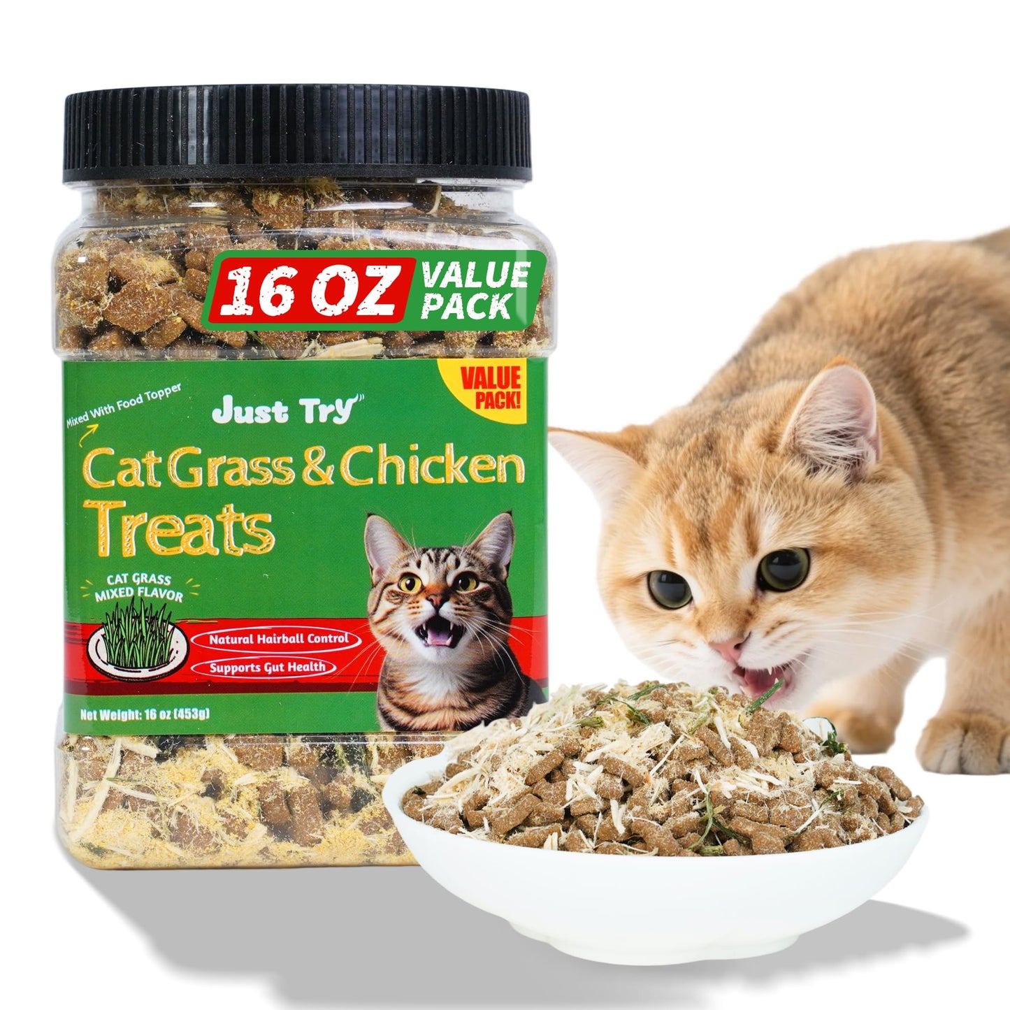 HOTJust Try Cat Treats for Indoor Cats Hairball Control Natural Salmon Healthy Cat Grass Treats Kitten Snacks Training Biscuits Catnip for Cats Dental Care 13.4 OZ