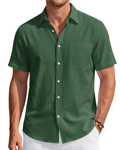 HOTJ.VER Mens Linen Shirt Short Sleeve Button Down Casual Summer Shirts | Cotton Linen, Untucked, Big Tall, from Beach Camp Vacation, Cruise Fishing, Work Office, to Wedding Party Family, with Pocket