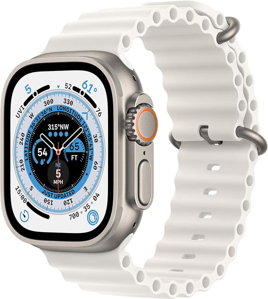 HOTApple Watch Ultra [GPS + Cellular 49mm] Titanium Case with White Ocean Band, One Size (Renewed)