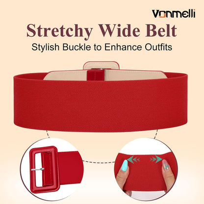 HOTVONMELLI Stretchy Wide Women Belts Elastic Vintage Belts for Women Fashion Ladies Waist Belt for Dress