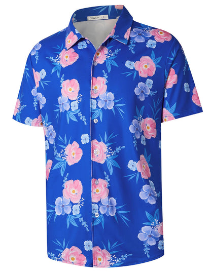 HOTELETOP Men's Hawaiian Shirt Summer Stretch Short Sleeve Tropical Beach Button Down Casual Shirt