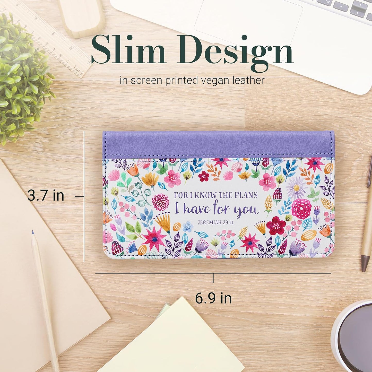 HOTChristian Art Gifts Purple Faux Leather Checkbook Cover for Women with Scripture - For I Know The Plans - Checkbook Covers for Duplicate Checks, ID, Credit Cards, & Pen Loop Holders - Jeremiah 29:11