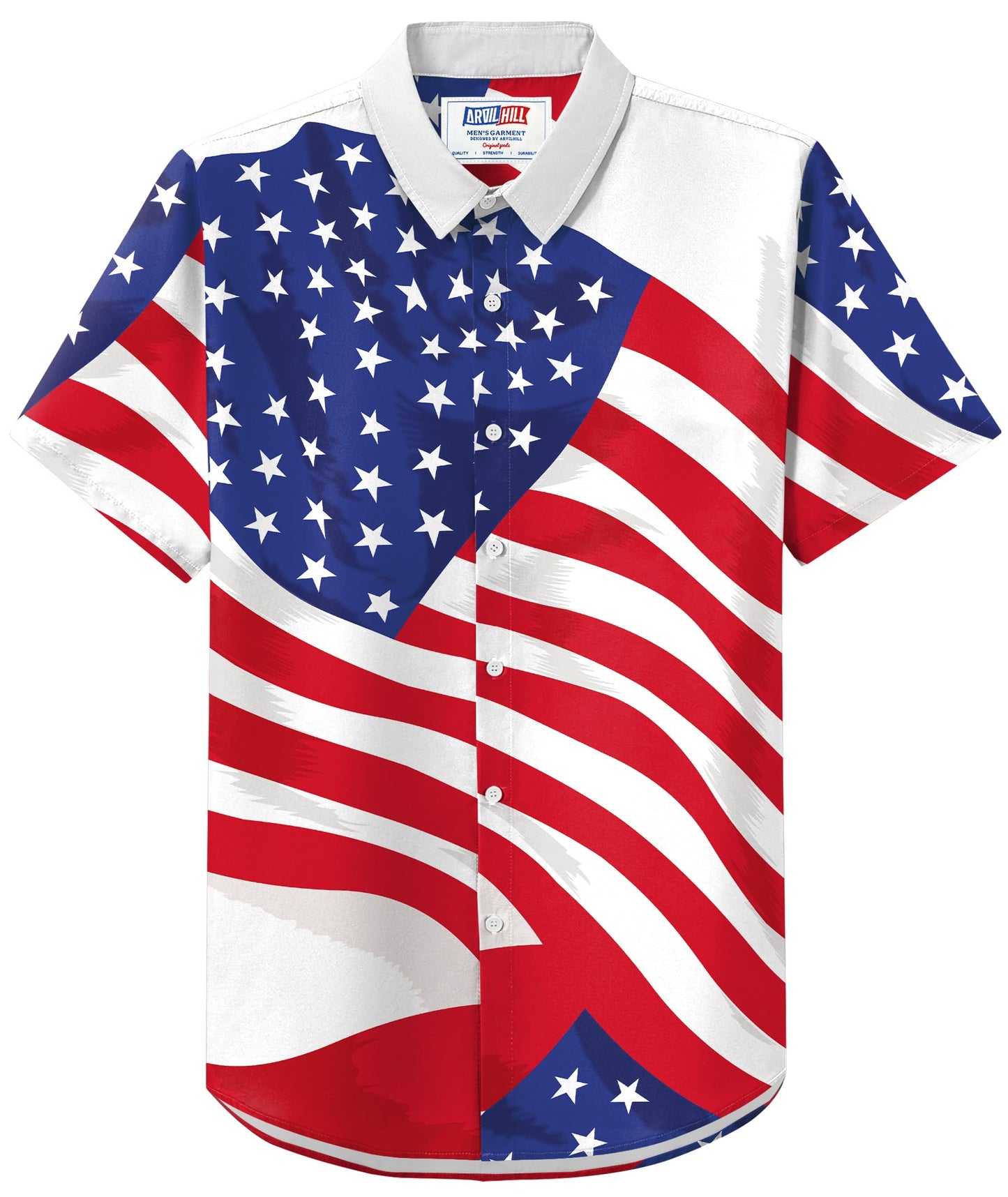 HOTArvilhill Men American Flag Button Shirt 4th of July Short Sleeve Shirts (S-3XL)