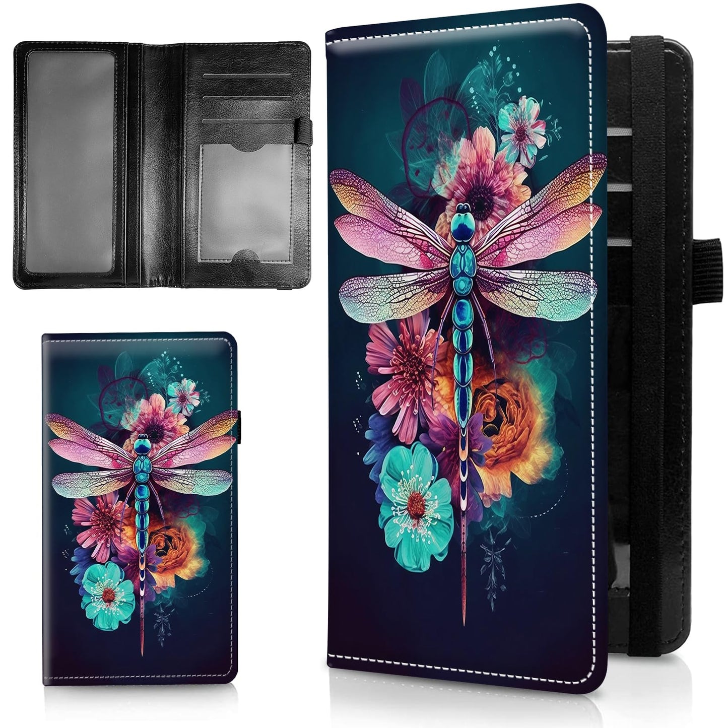 HOTLeather Checkbook Covers for Personal Checkbook Check book Holder Cover Wallets for Women Men,RFID-Blocking Slim Checkbook Cover for Duplicate Checks with Elastic Strap,Flowers Dancing Butterflies