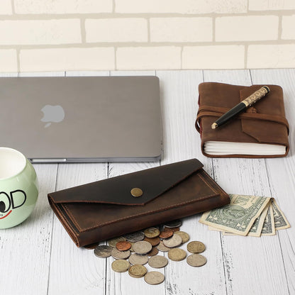 HOTBrown Leather Cash Envelopes for Money - Small Money Pouch With Mobile Holder, Handmade Leather Wallets Currency Holder - Money Organizer for Cash Money Bag for Travel Wallets for Women