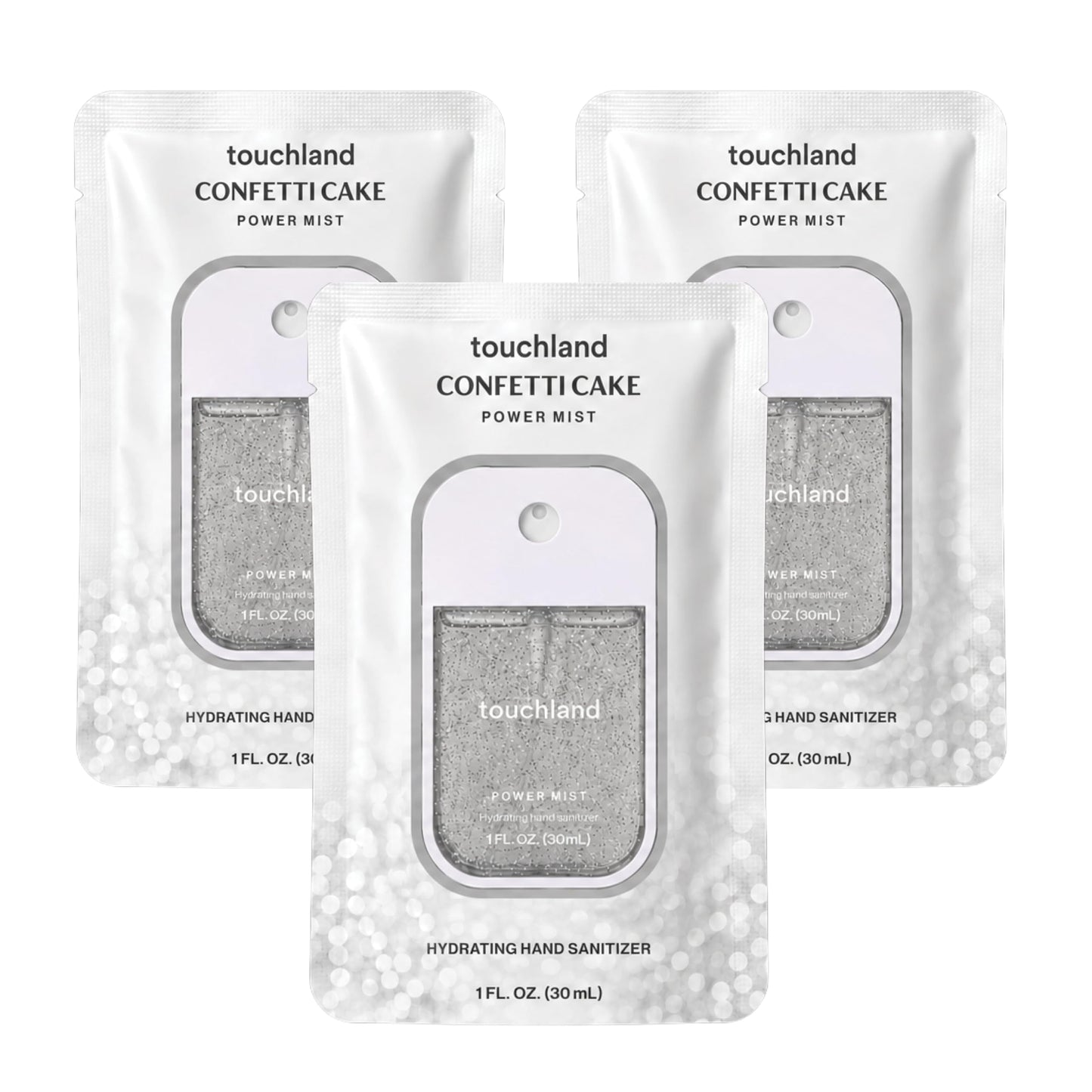 HOTTouchland Dye Free Trio Hydrating Hand Sanitizer Spray Set Travel Size | TSA ready Power Mist with skincare benefits. Rainwater, Beach Coco and Unscented.