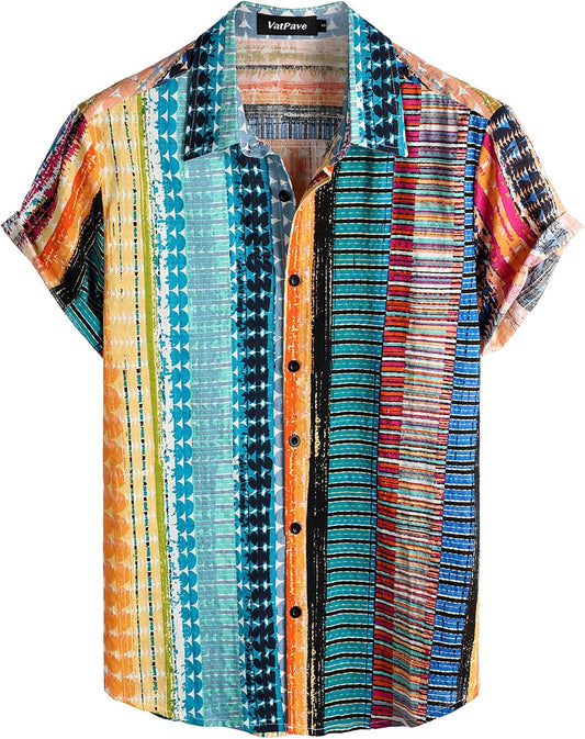 HOTVATPAVE Mens Casual Hawaiian Shirt Short Sleeve Button Down Beach Shirts | Casual, Floral, Print, Vintage, Boho, Hippie, Lightweight, Breathable, Summer, Tropical, Vacation, Festival, Rave, Resort