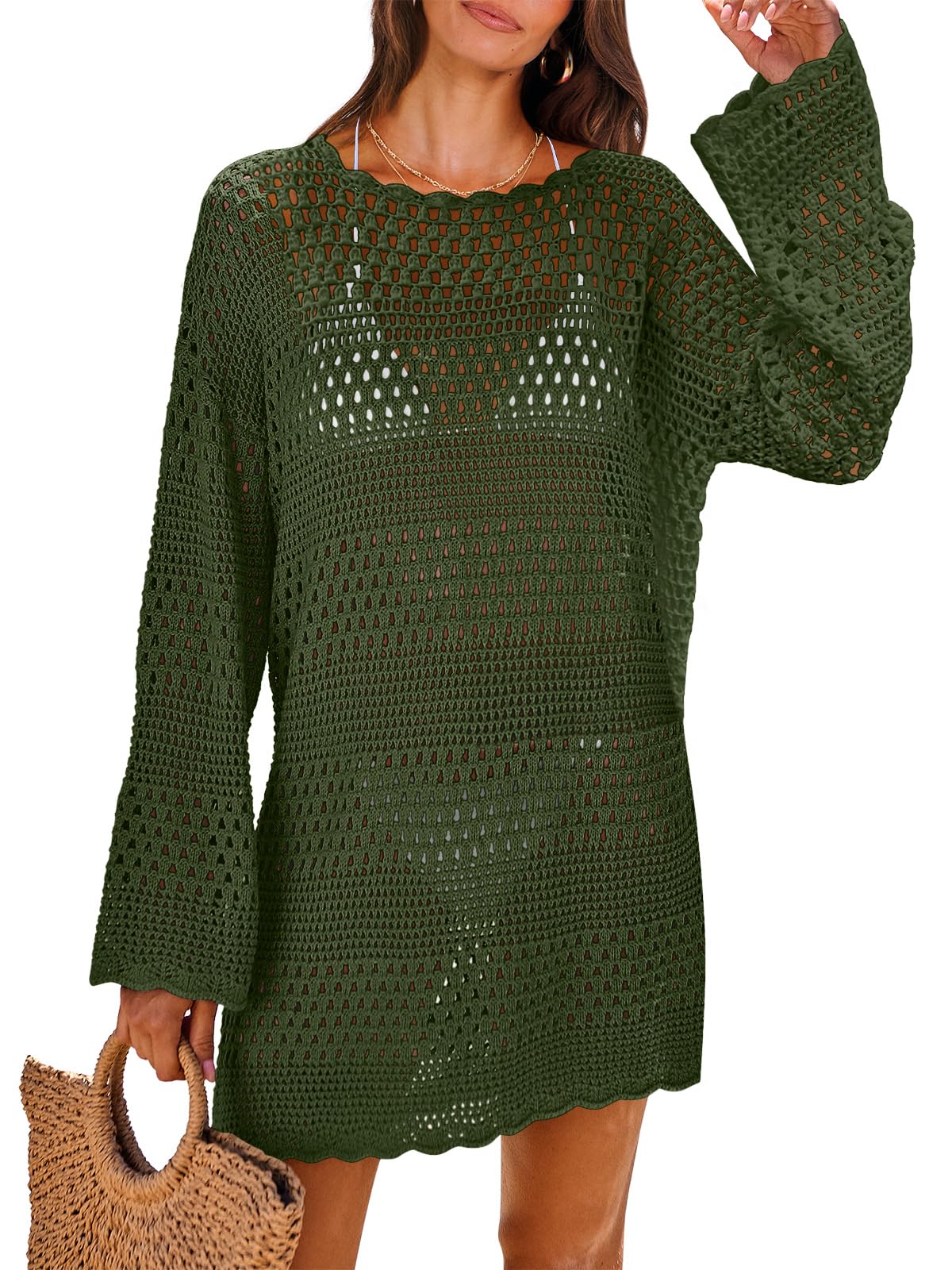 HOTANRABESS Women Swimsuit Crochet Swim Cover Up 2026 Summer Bathing Suit Swimwear Mesh Knit Beach Dress Vacation Outfits